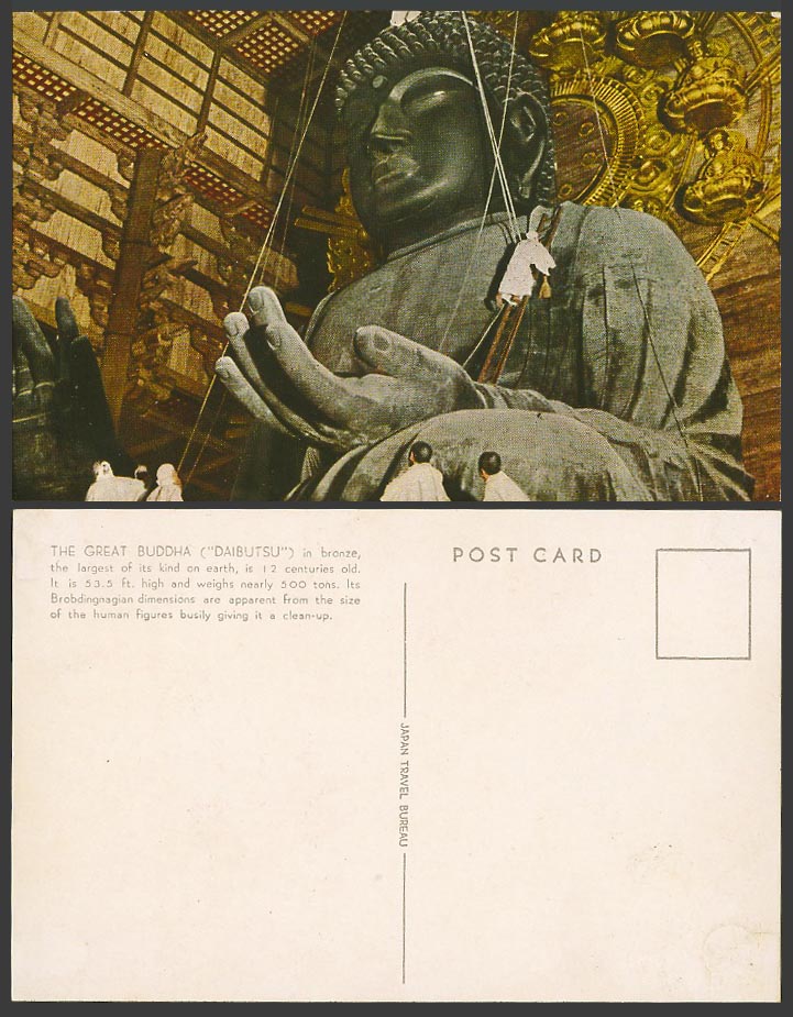 Japan Old Colour Postcard Largest, Great Buddha Statue Daibutsu in Bronze, Nara