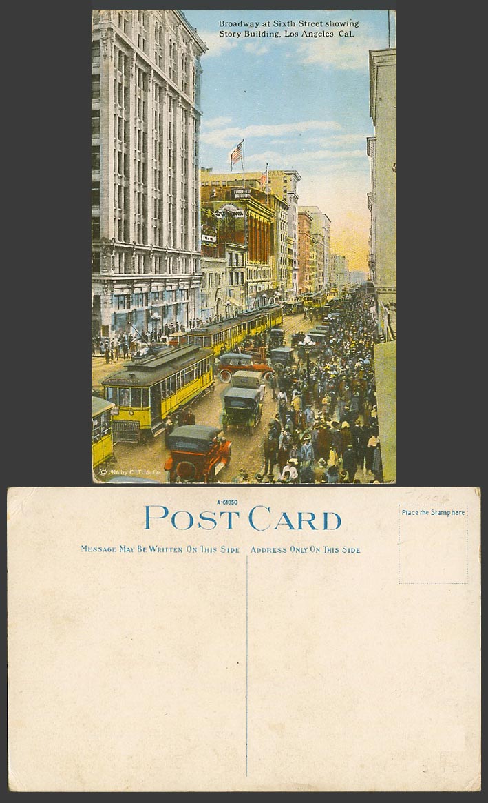 USA Old Postcard Broadway Sixth Street Story Building Los Angeles Cal California