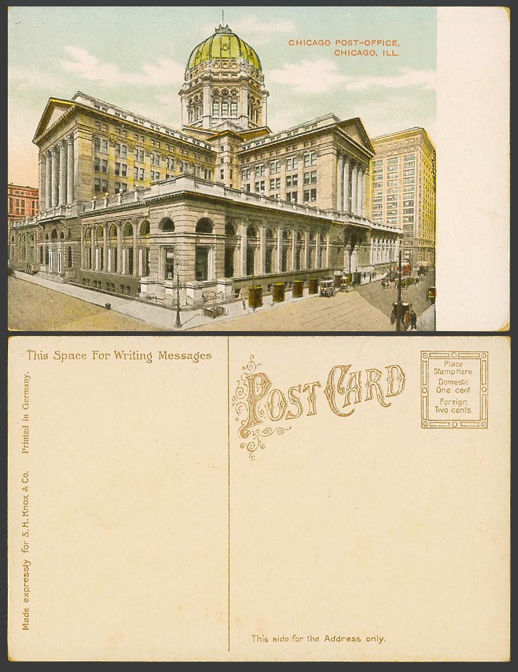 USA Old Colour Postcard Chicago Post Office Ill. Illinois Street Scene S.H. Knox