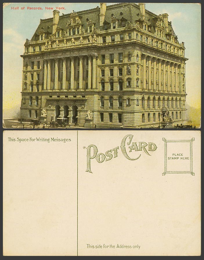 USA Old Colour Postcard Hall of Records Building - New York - United States