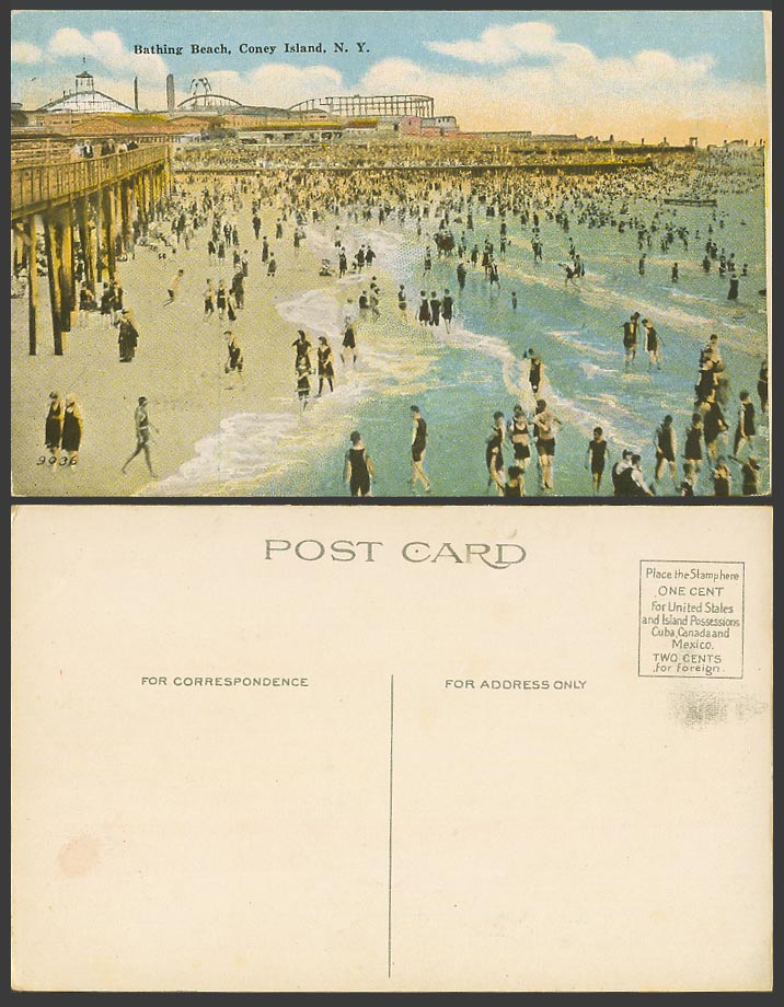USA, Coney Island Old Postcard Bathing Beach, New York N.Y. Bathers, Pier Jetty