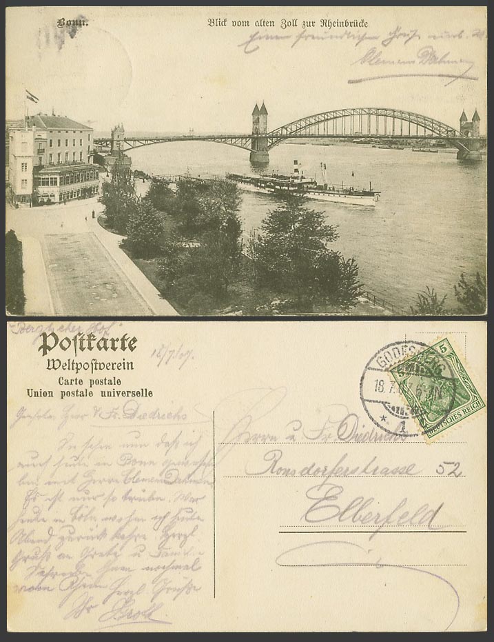 Germany 1907 Old Postcard BONN Rheinbruecke BRIDGE Alten Zoll Godesberg