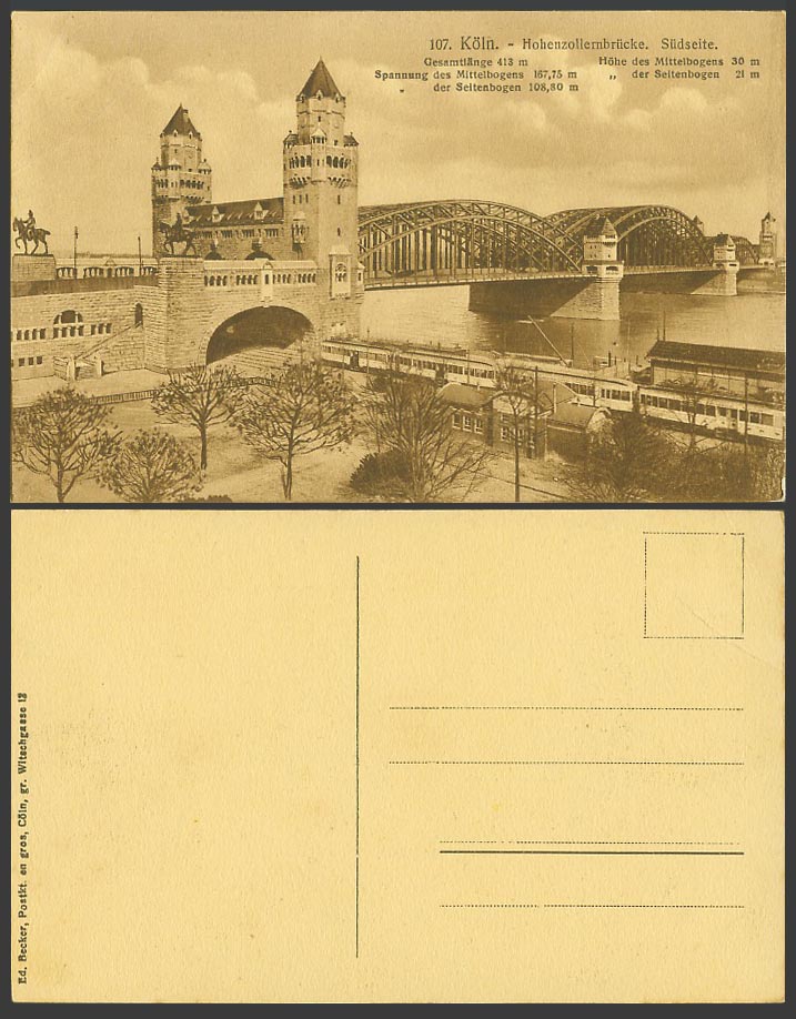 Germany Old Postcard Cologne Koeln a Rh Hohenzollernbruecke Bridge TRAIN Railway