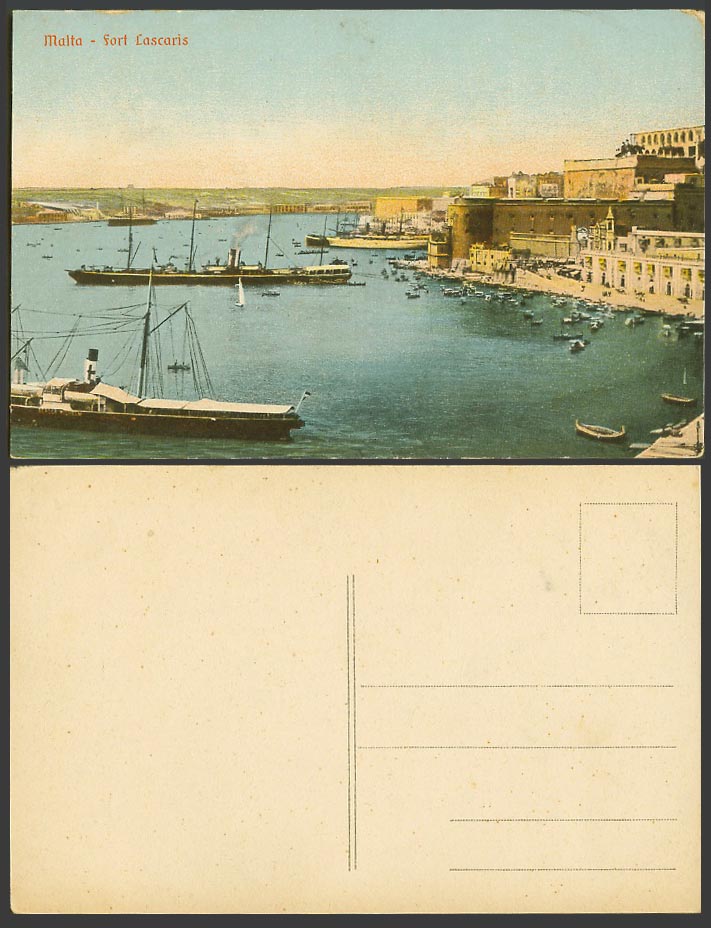 Malta Old Postcard Fort Lascaris, Red Cross Steamer  Steam Ship - Berger Wilhelm