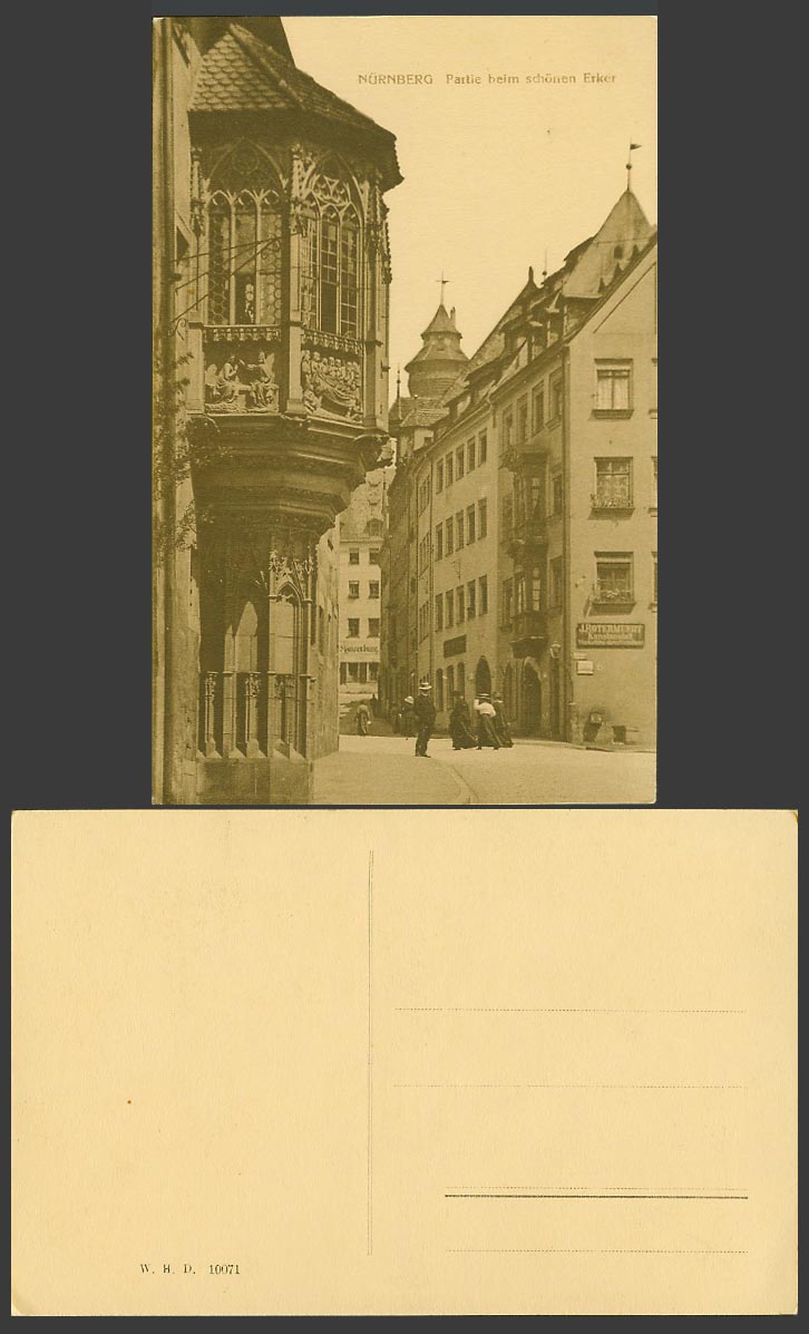 German Old Postcard Nuernberg Partie beim schoenen Erker Bay Window Street Scene