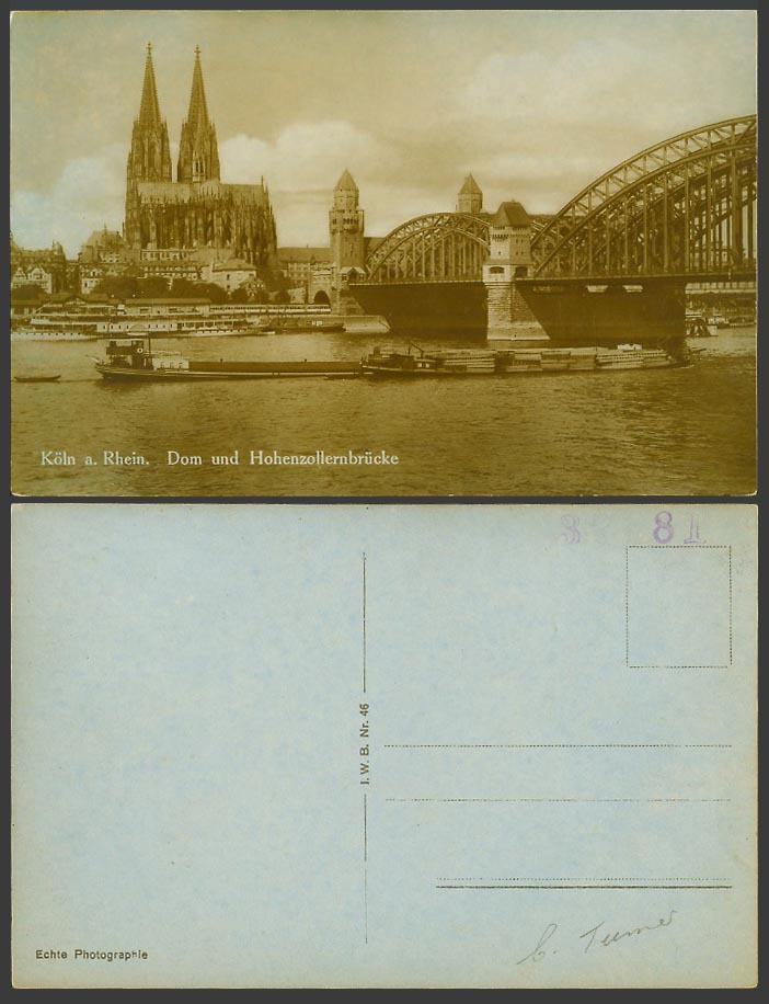 German Old Real Photo Postcard Cologne Koeln a Rh Hohenzollernbruecke Bridge Dom