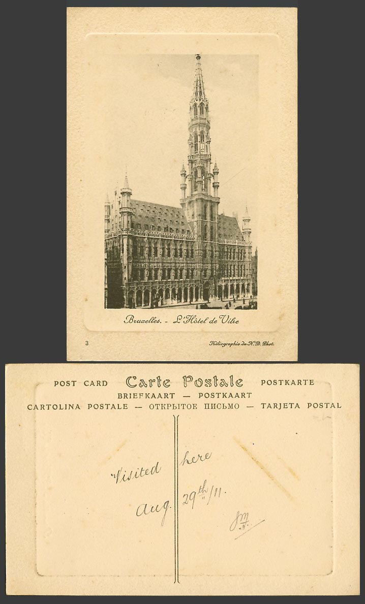 Belgium 1911 Old Embossed Postcard Bruxelles, Brussels, Hotel de Ville TOWN HALL