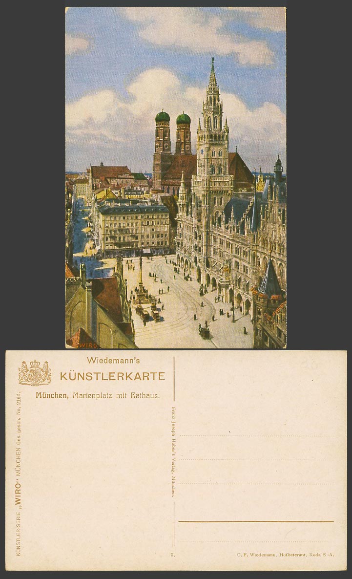 Germany Munich Muenchen Old Colour Postcard Marienplatz Rathaus TOWN HALL Street