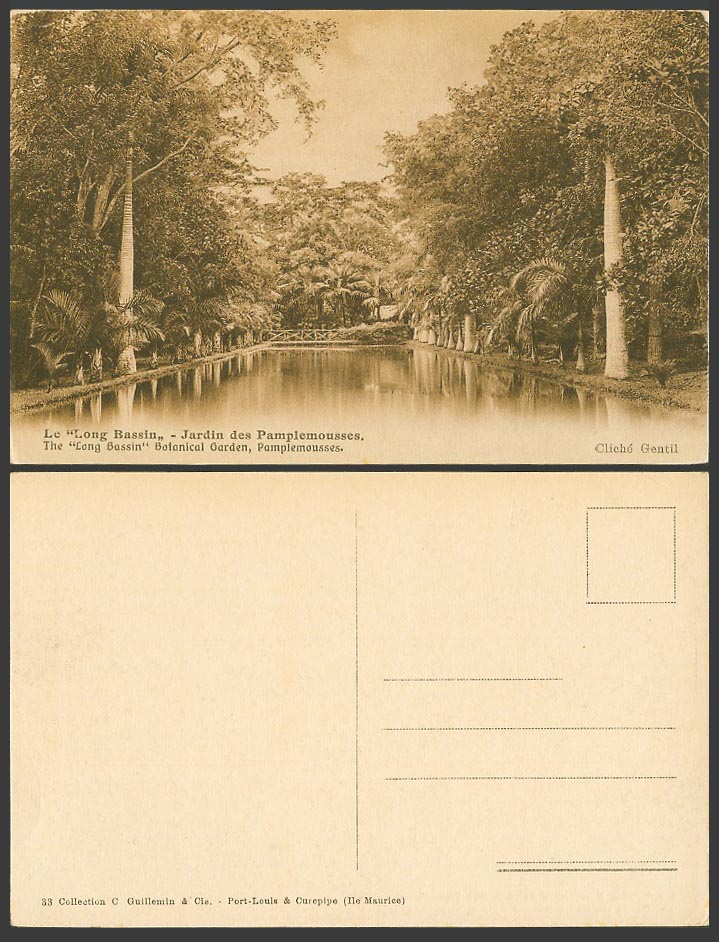 Mauritius Old Postcard Long Bassin, Pamplemousses Botanical Garden, Lake,Bridge