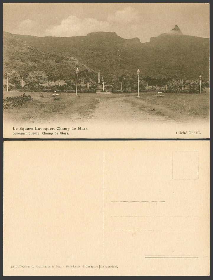 Mauritius Old Postcard Le Lavoquer Square Champ de Mars, Obelisk Obelisque Hills
