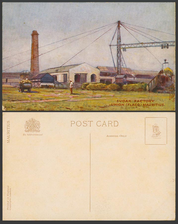 Mauritius Old Tuck's Oilette Postcard Sugar Factory Union (FLACQ), Artist Signed