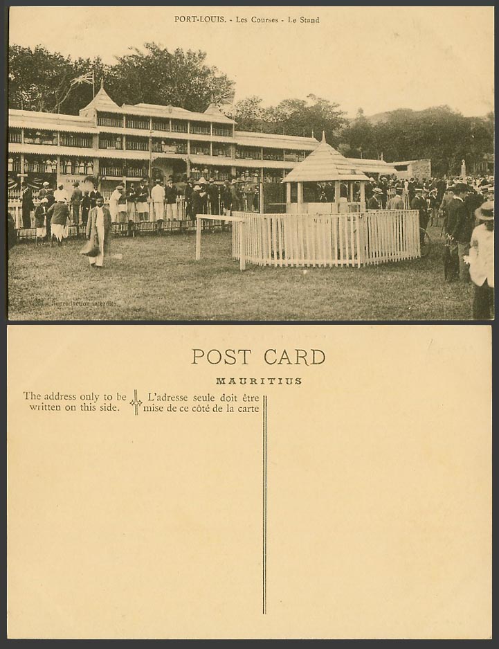 Mauritius Old Postcard Port Louis, Les Courses Stand Horse Race Racecourse, Flag