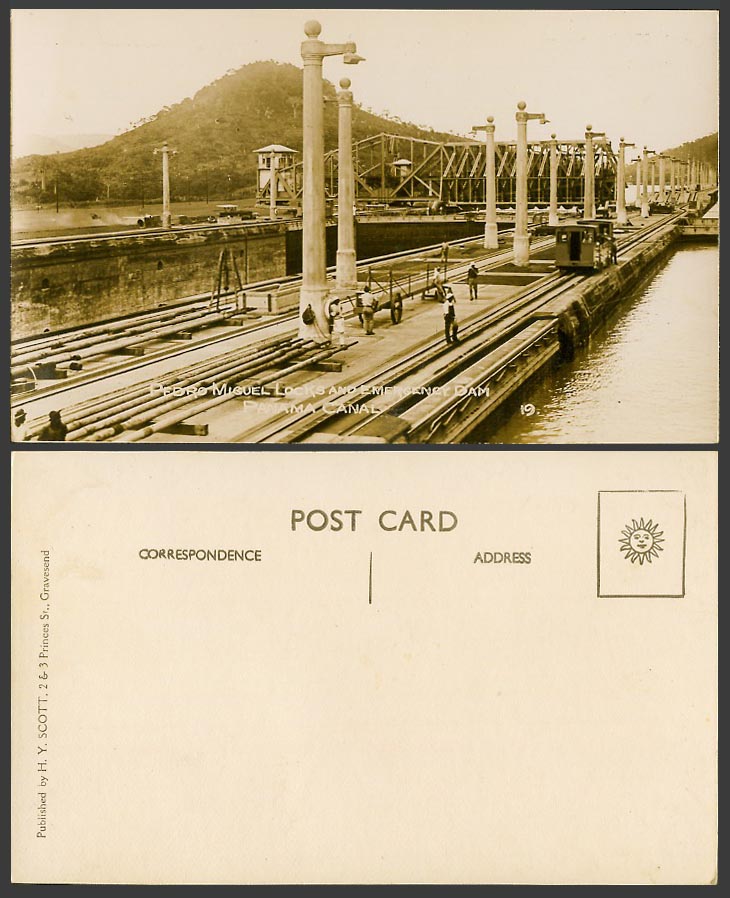 Panama Canal Old Real Photo Postcard Pedro Miguel Locks Emergency Dam Train Rail