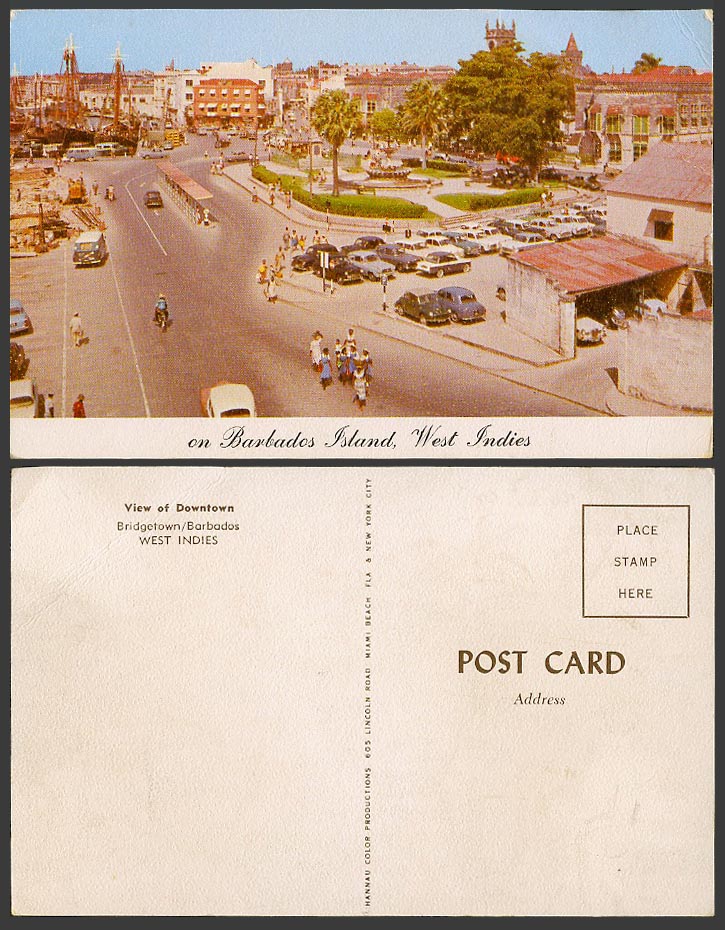 Barbados Island Downtown View, West Indies Street Scene Cars Old Colour Postcard