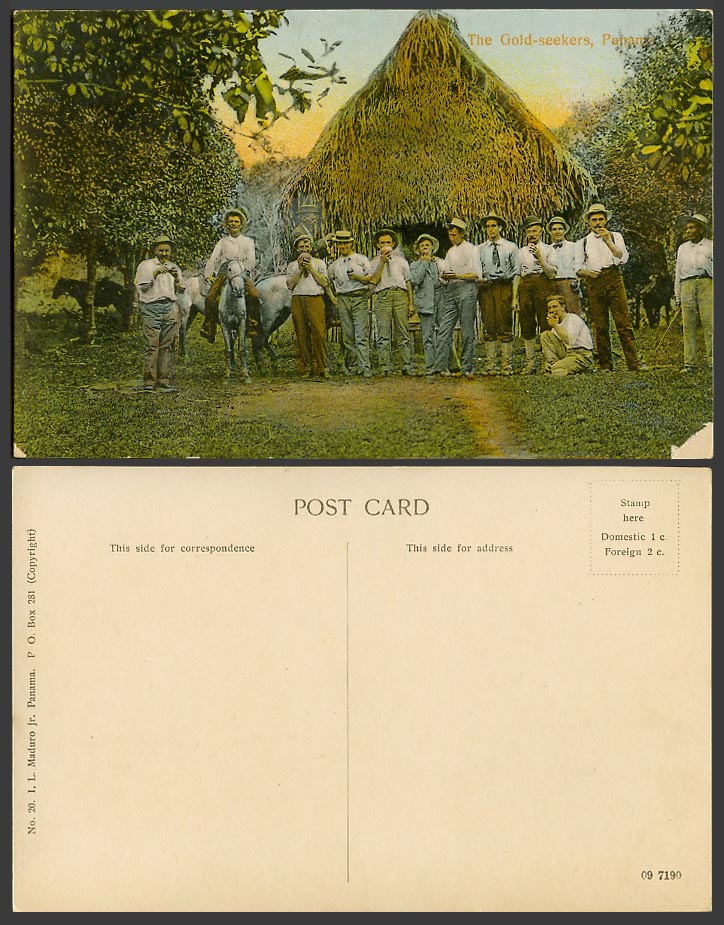 Panama Old Colour Postcard The Gold-seekers Gold Seekers Horse Riders Native Hut