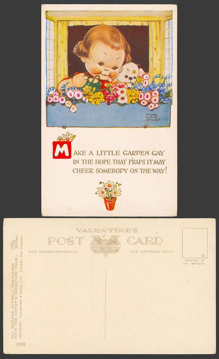 MABEL LUCIE ATTWELL Old Postcard Make a Little Garden Gay Cheer Somebody on 1003