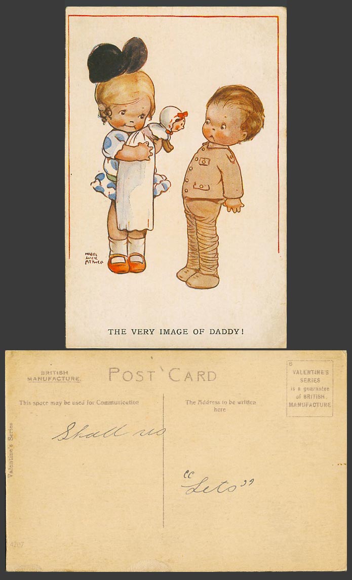 MABEL LUCIE ATTWELL Old Postcard The Very Image of Daddy! Boy Soldier, Doll 4207
