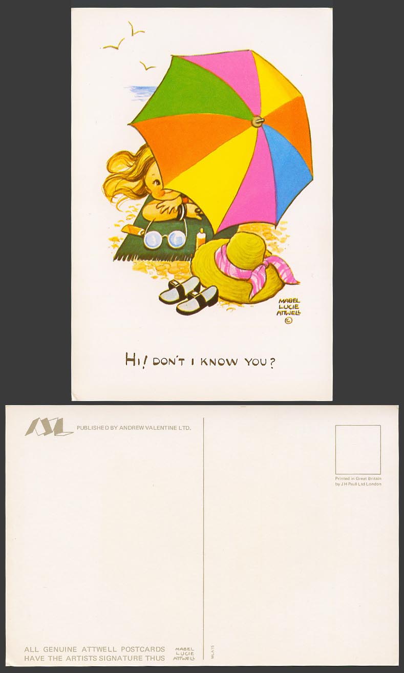 MABEL LUCIE ATTWELL Old Postcard Hi! Don't I Know You? Girl on Beach MLA 15