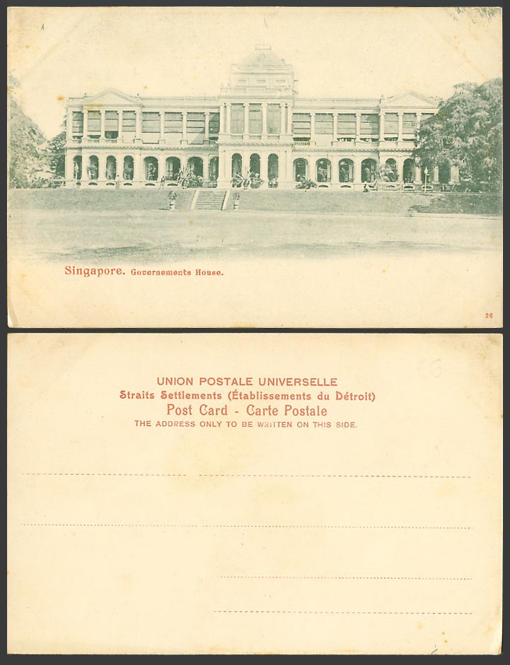 Singapore Government House Steps Old UB Postcard Straits Settlements Malaya N.26