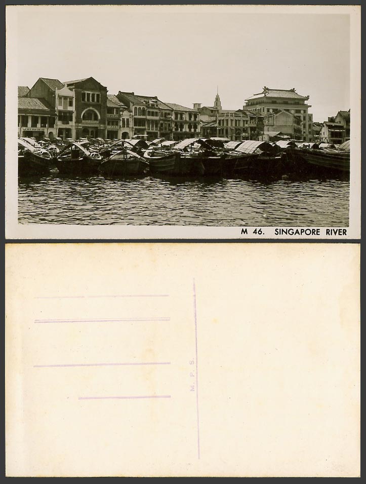 Singapore River Old Real Photo Postcard Sampans in Harbour Kim Hock Guan Eng Kee