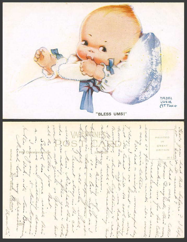 MABEL LUCIE ATTWELL Signed Old Postcard Bless Ums! Child Baby Sucking Thumb 1091
