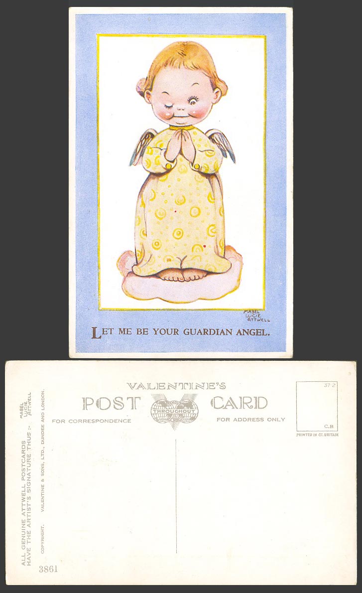 MABEL LUCIE ATTWELL Old Postcard Let me Be Your Guardian Angel Prayer Wings 3861
