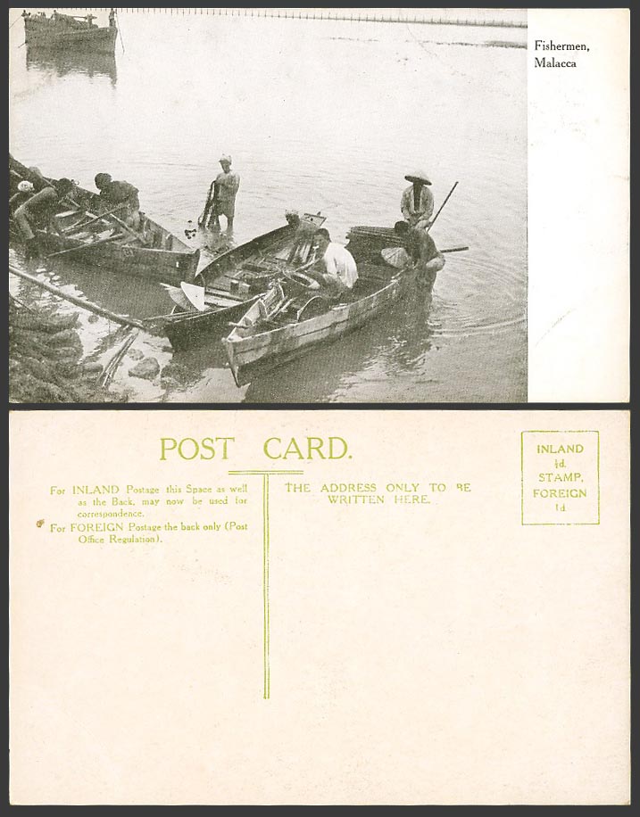 Malacca Old Postcard Native Malay Fishermen and Fishing Boats, Fishery Fisherman