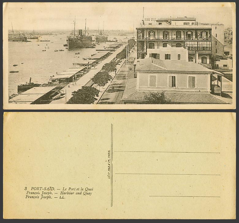 Egypt Old Postcard Port Said Harbour & Quay Francis Joseph Bookmark Style L.L. 3