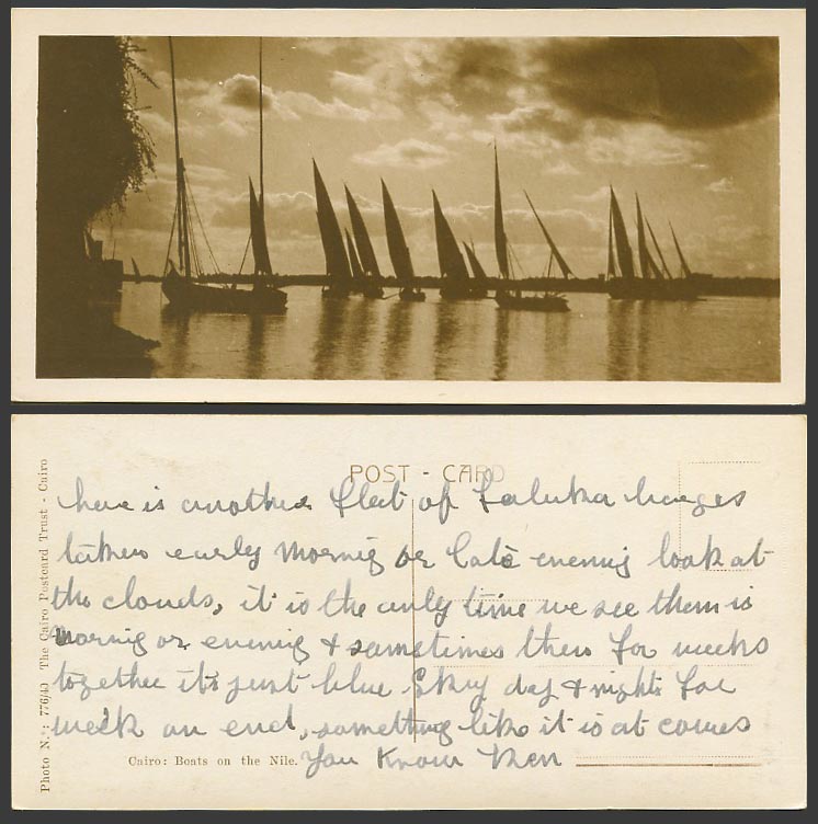 Egypt Old Postcard Cairo Native Sailing Boats on Nile River Scene Bookmark Style