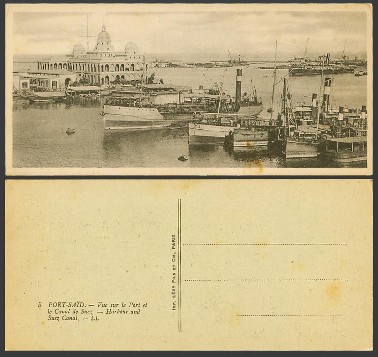 Egypt Old Postcard Port Said Harbour Suez Canal Company Offices, Ships, Bookmark
