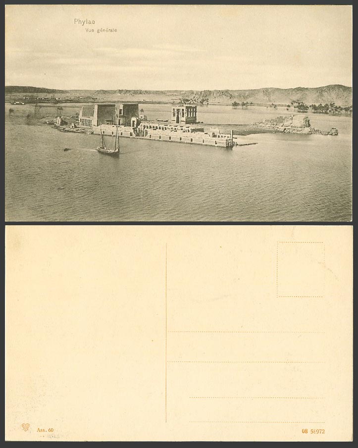 Egypt Old Postcard Phylae Vue Generale Philae Temple Kiosk in Flood General View