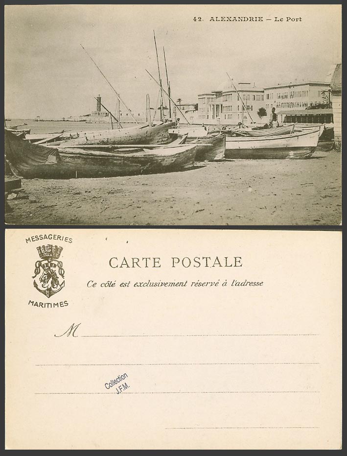 Egypt Old Postcard Port Harbour Lighthouse Boats Alexandria Alexandrie Maritimes