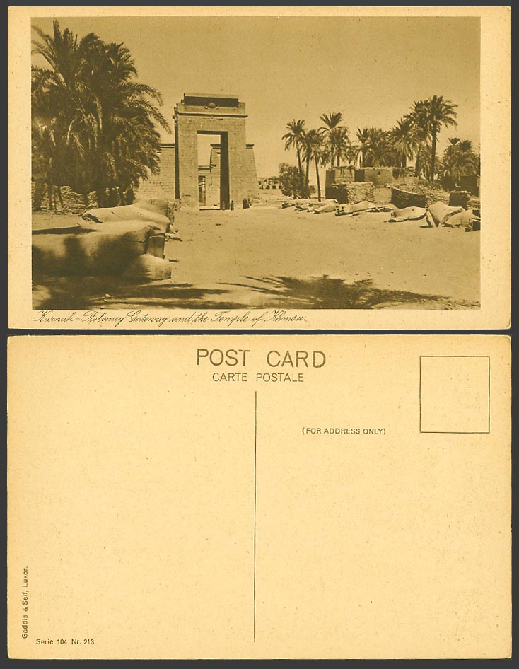 Egypt Old Postcard Karnak Ptolemy Ptolomey Gateway Gate Temple of Khonsu, Palms