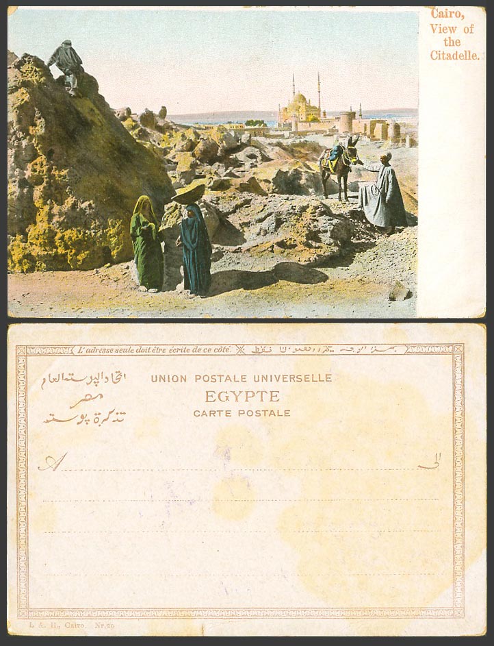 Egypt Old UB Postcard Caire Cairo, View of Citadel Vue de Citadelle Donkey Women