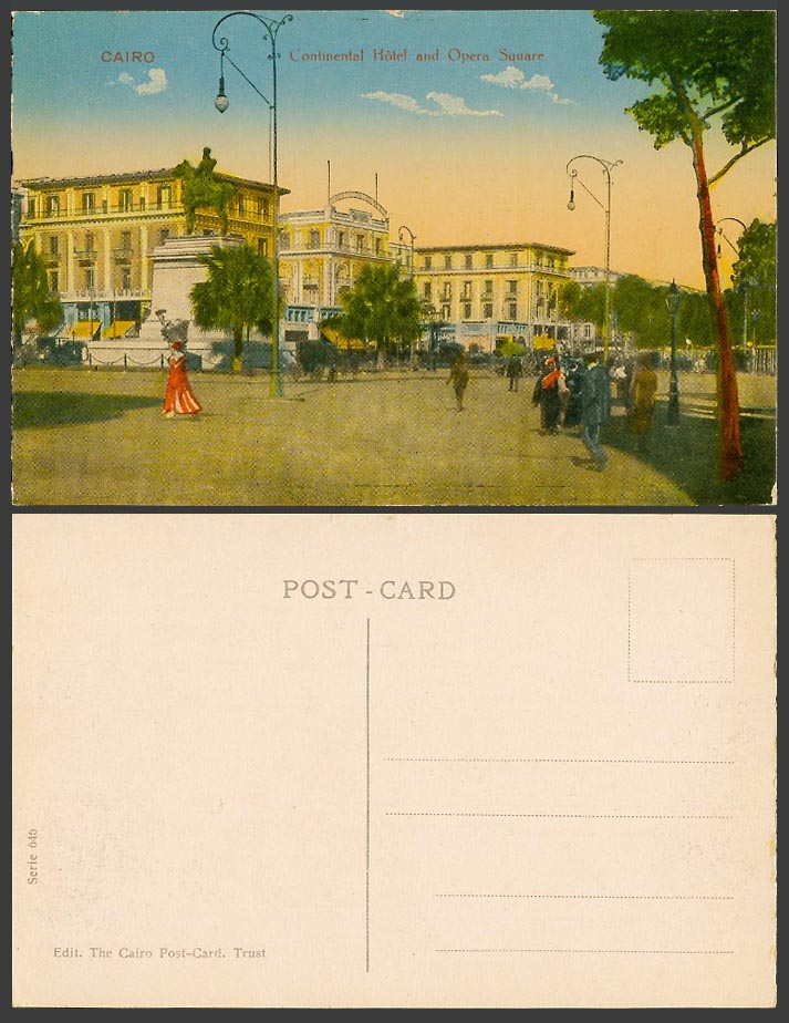 Egypt Old Colour Postcard Cairo Continental Hotel, Opera Square Street Scene 646