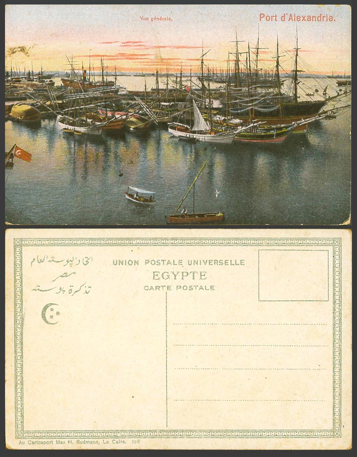 Egypt Old Postcard Alexandria Harbour Vue generale Port d'Alexandrie Ships Boats