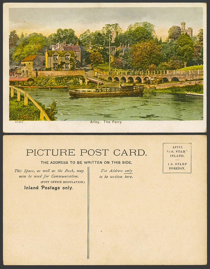 Arley The Ferry Boat Bridge Street Scene Cart Worcestershire Old Colour Postcard
