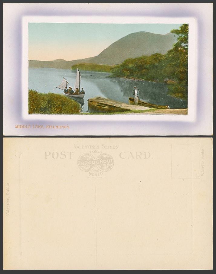 Ireland Co. Kerry Old Embossed Postcard Middle Lake Killarney Sailing Boat Boats