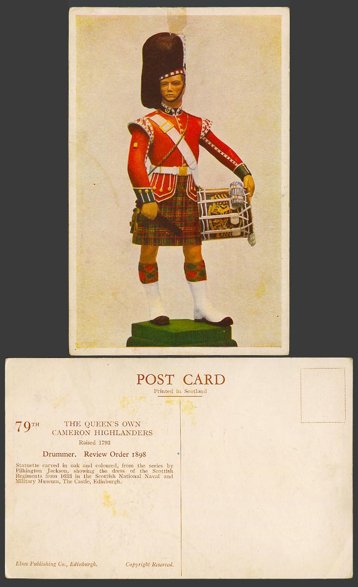 79th Queen's Own Cameron Highlanders Raised 1793 Drummer, Edinburgh Old Postcard