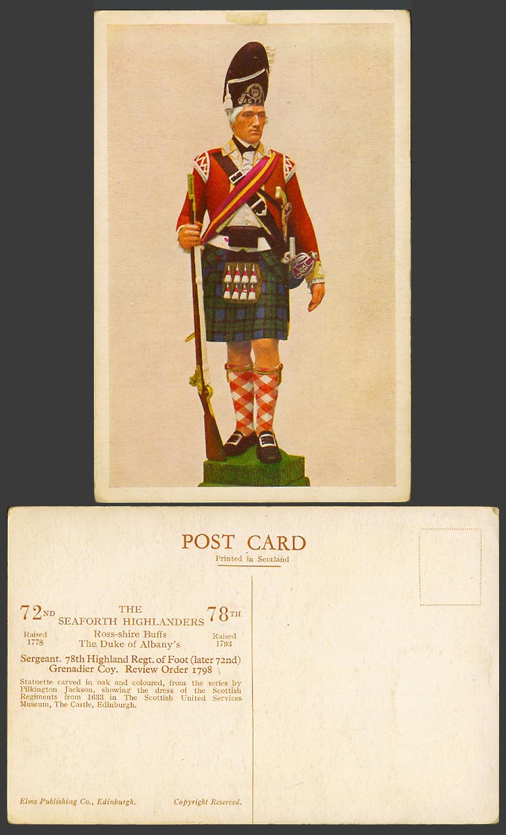 72nd Seaforth Highlanders Ross-shire Duke of Albany's Sergeant, Gun Old Postcard