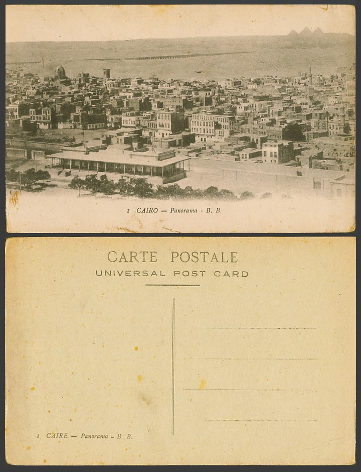 Egypt Old Postcard Cairo Panorama Le Caire General View Pyramids Giza B.B. No. 1
