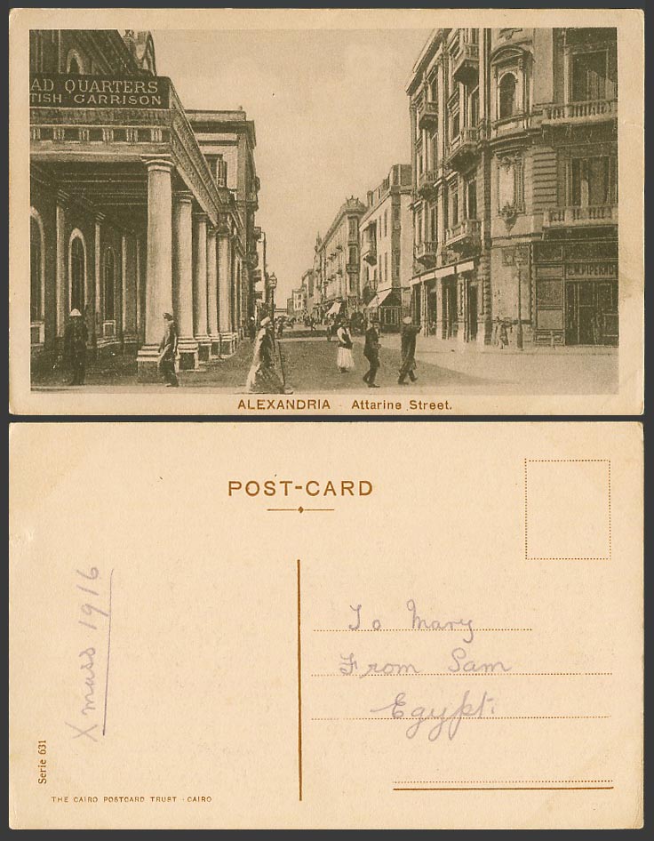 Egypt 1916 Old Postcard Alexandria Attarine Street Headquarters British Garrison