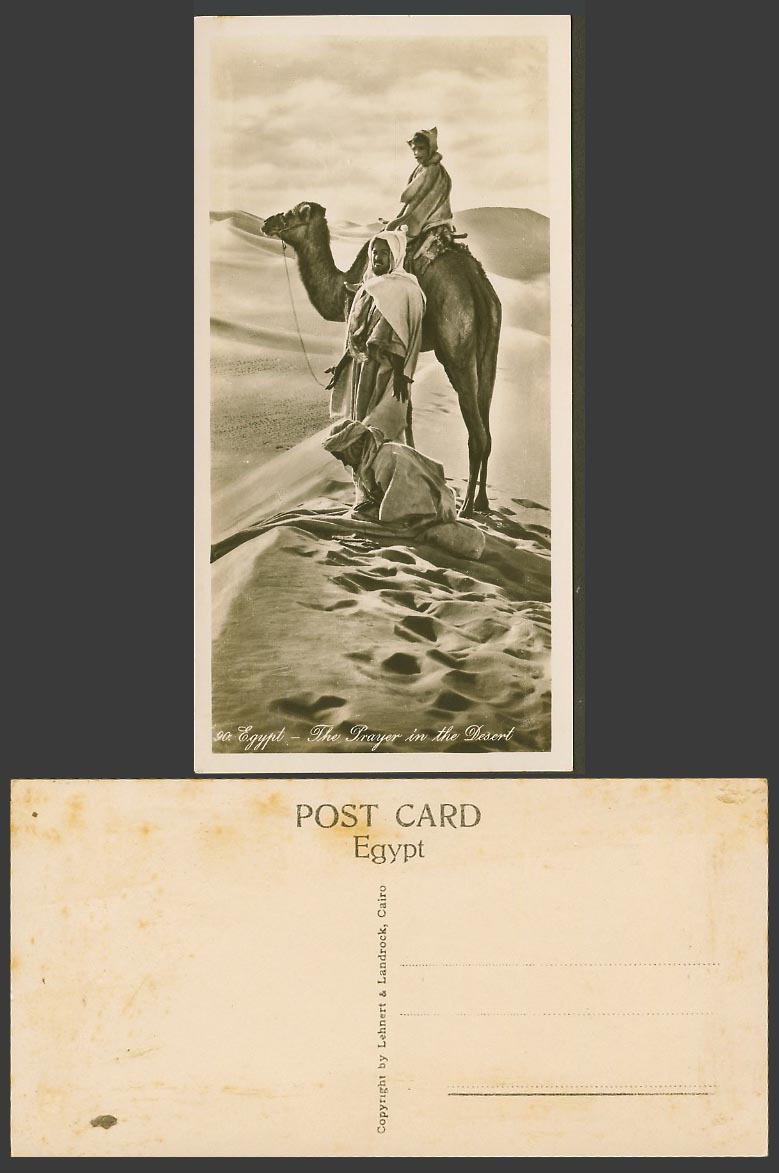 Egypt Old Postcard The Prayer in Desert Arab Men Camel Sand Dunes Bookmark Style
