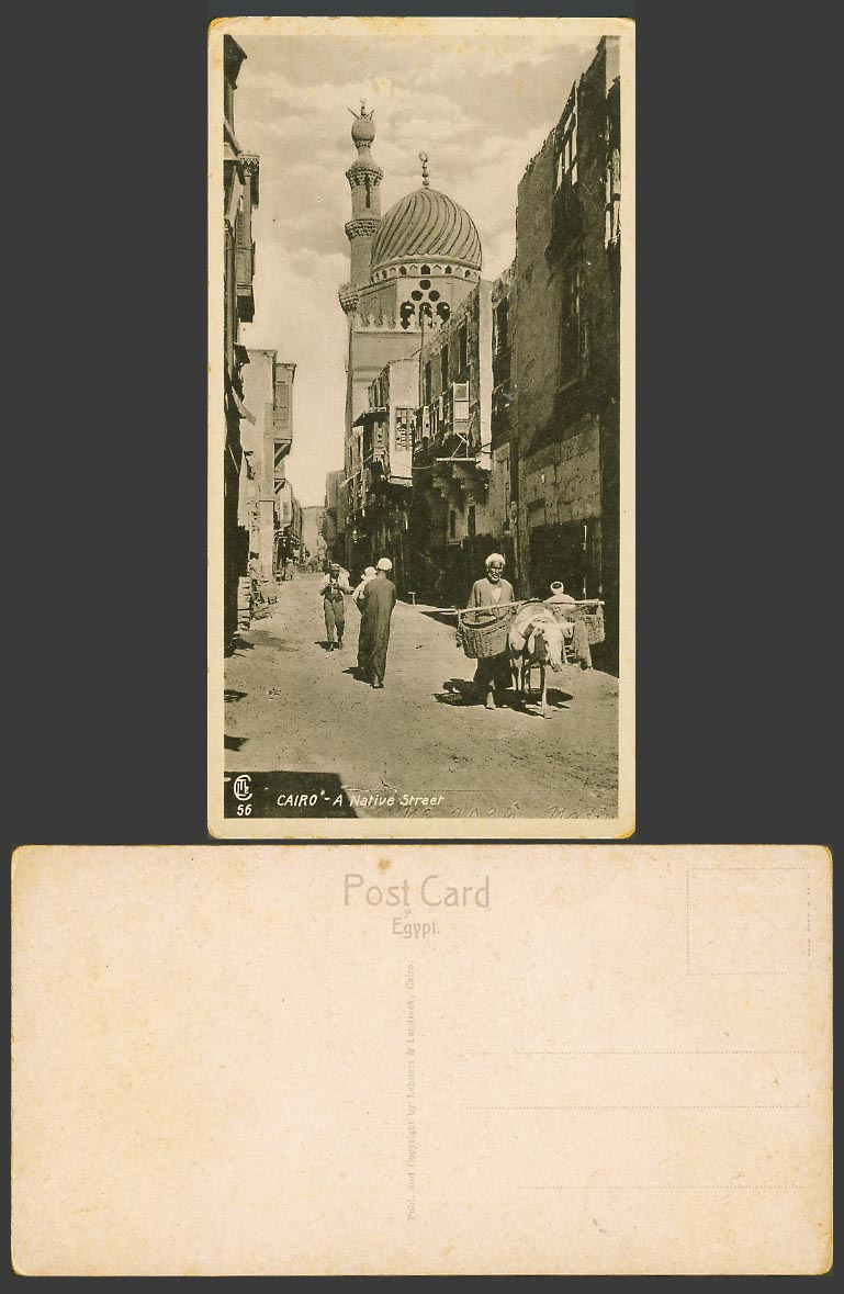 Egypt Old Postcard Caire Cairo A Native Street Scene Donkey Mosque Bookmark Styl