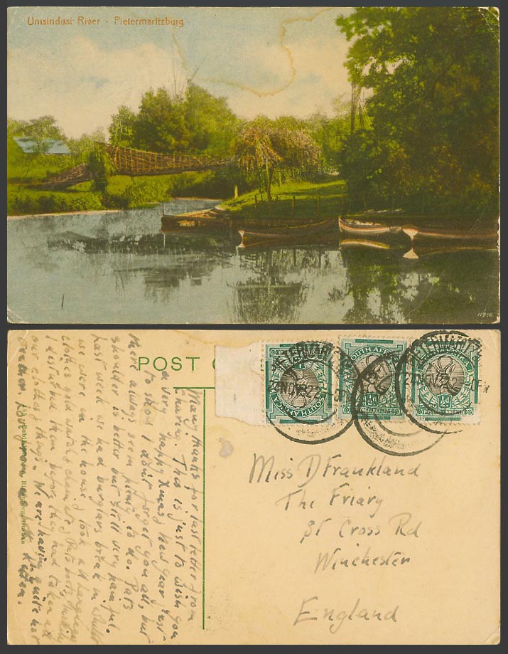 South Africa, Pietermaritzburg, Umsindusi River, Boats, Bridge 1932 Old Postcard