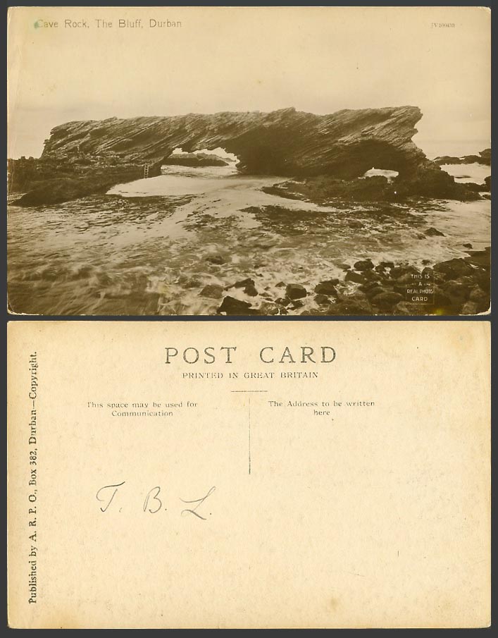 South Africa Old Real Photo Postcard Cave Rock The Bluff Durban Ladder Rocks Sea