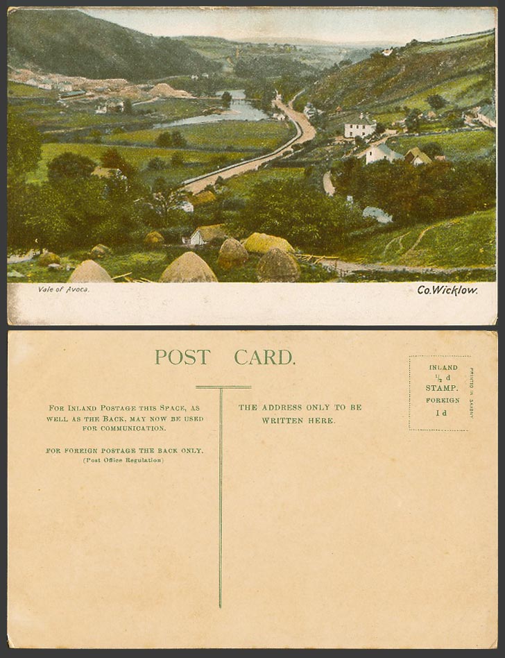 Ireland Co Wicklow Old Colour Postcard Vale of Avoca River Scene Bridge Panorama