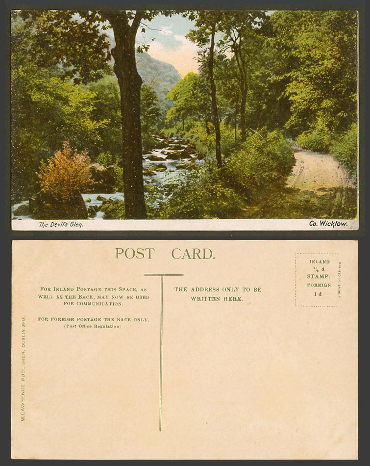 Ireland Co. Wicklow Old Colour Postcard The Devil's Glen, River Scene, Path Road
