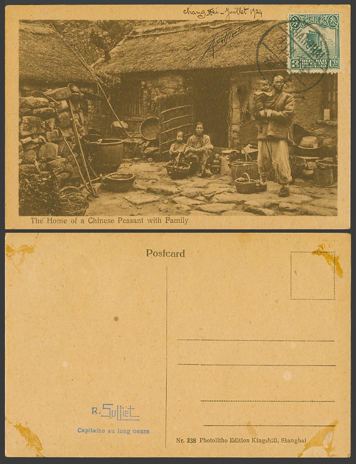 China Junk 3c. 1924 Old Postcard Home of a Chinese Peasant Family - Native House