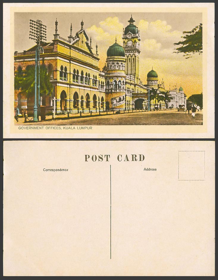 Kuala Lumpur Government Offices Street Scene Clock Tower Car Old Colour Postcard
